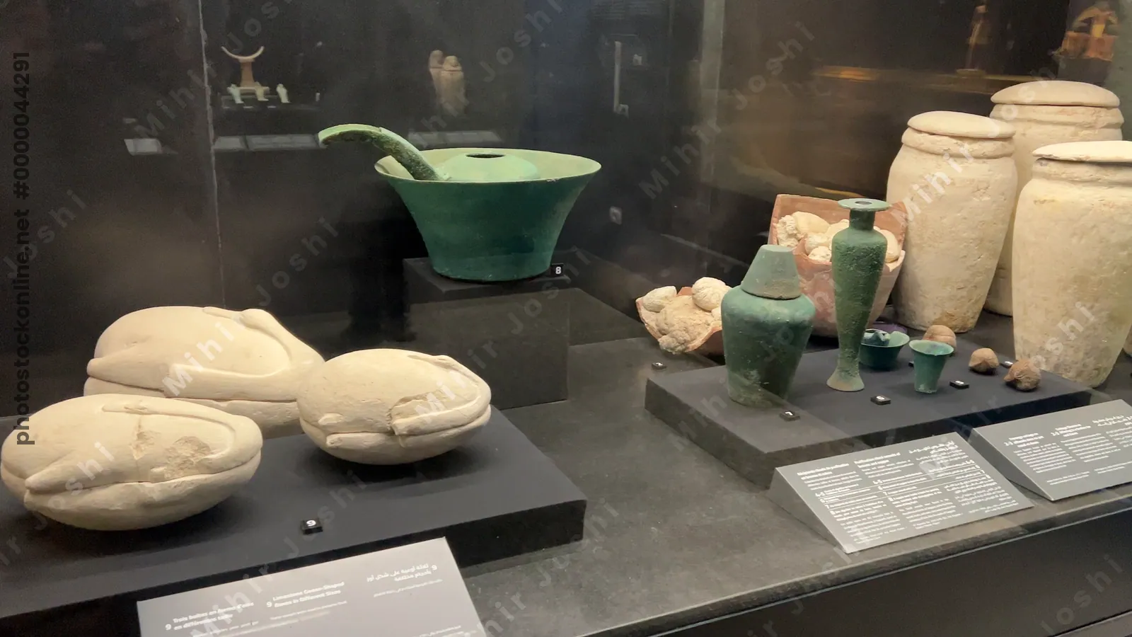 Saqqara, Egypt - Feb 5, 2024: collection of ancient Egyptian artifacts on display at the Imhotep Museum near Saqqara, showcasing the rich history and craftsmanship of the Old Kingdom.