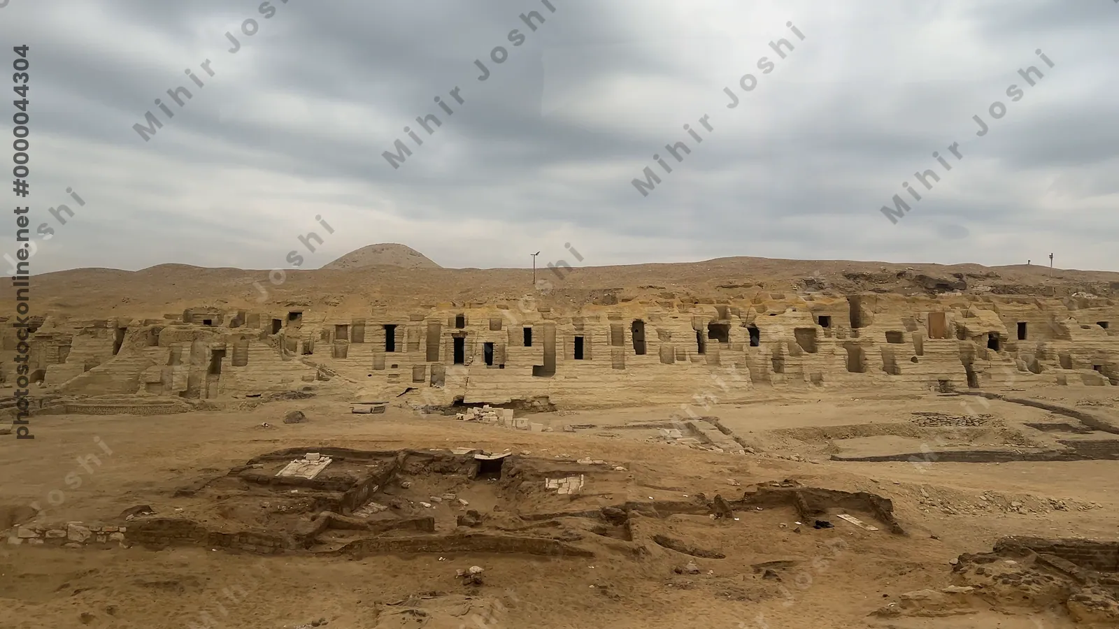 Saqqara, Egypt - Feb 5, 2024: View of recent archaeological excavations at the Bubasteion in Saqqara, revealing ancient tombs and artifacts linked to the cat goddess Bastet.