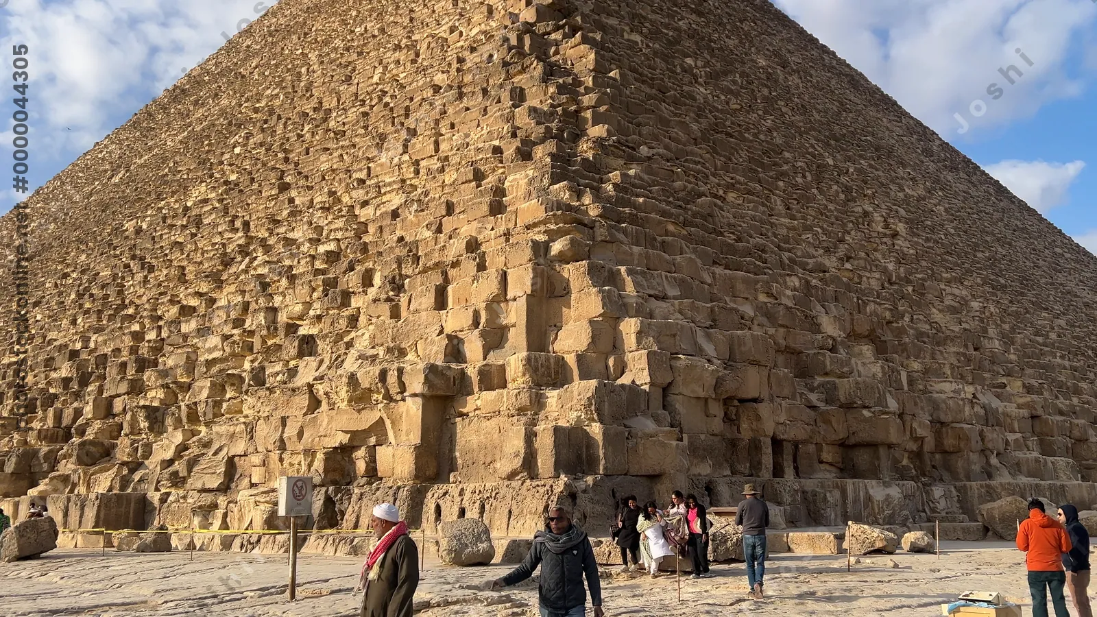 Giza, Egypt - Feb 5, 2025: The iconic Great Pyramid of Giza, the oldest and largest of the three pyramids in the Giza pyramid complex, near Cairo, Egypt.