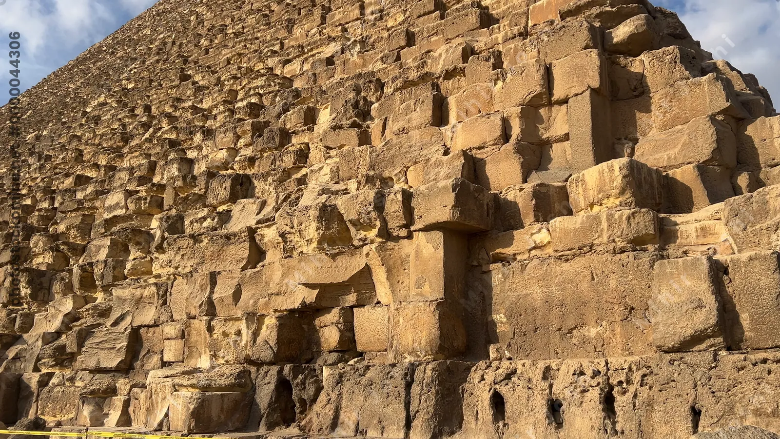 Giza, Egypt - Feb 5, 2025: The iconic Great Pyramid of Giza, the oldest and largest of the three pyramids in the Giza pyramid complex, near Cairo, Egypt.