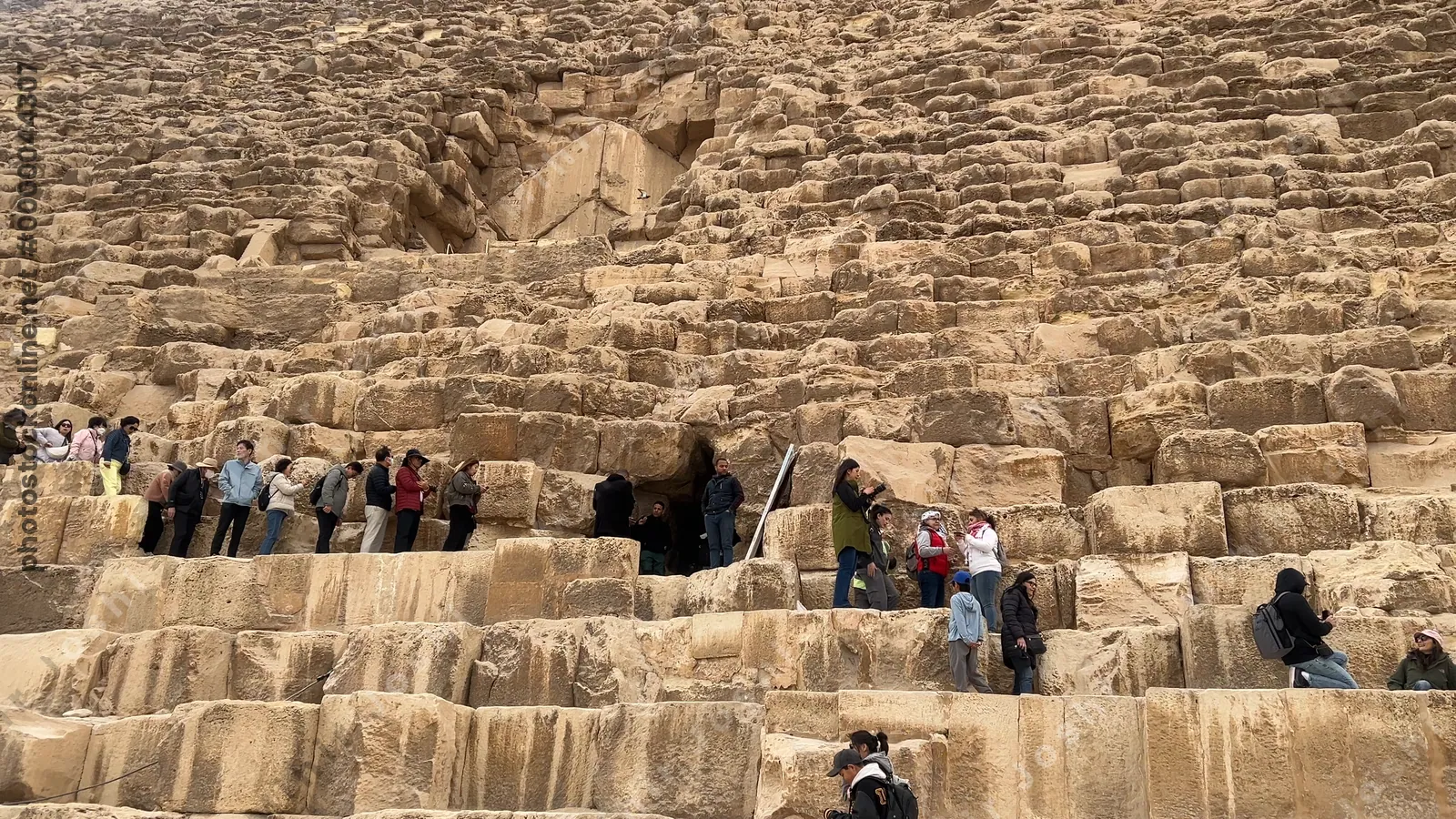 Giza, Egypt - Feb 5, 2025: The iconic Great Pyramid of Giza, the oldest and largest of the three pyramids in the Giza pyramid complex, near Cairo, Egypt.