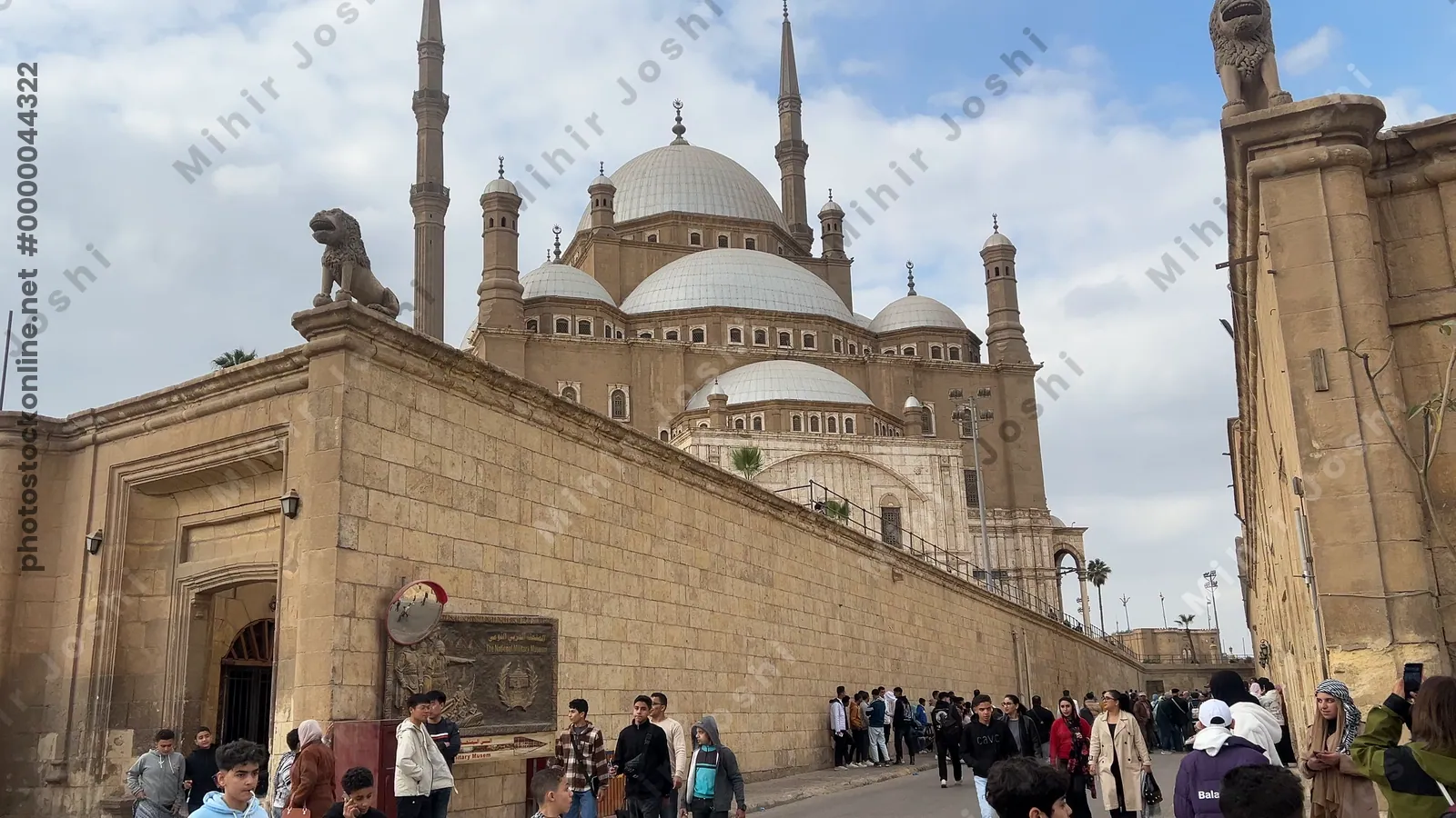 Cairo, Egypt - Feb 6, 2025:  Exterior view of the Muhammad Ali Mosque at the Citadel of Cairo, a famous Ottoman-era landmark and top tourist attraction in Egypt.