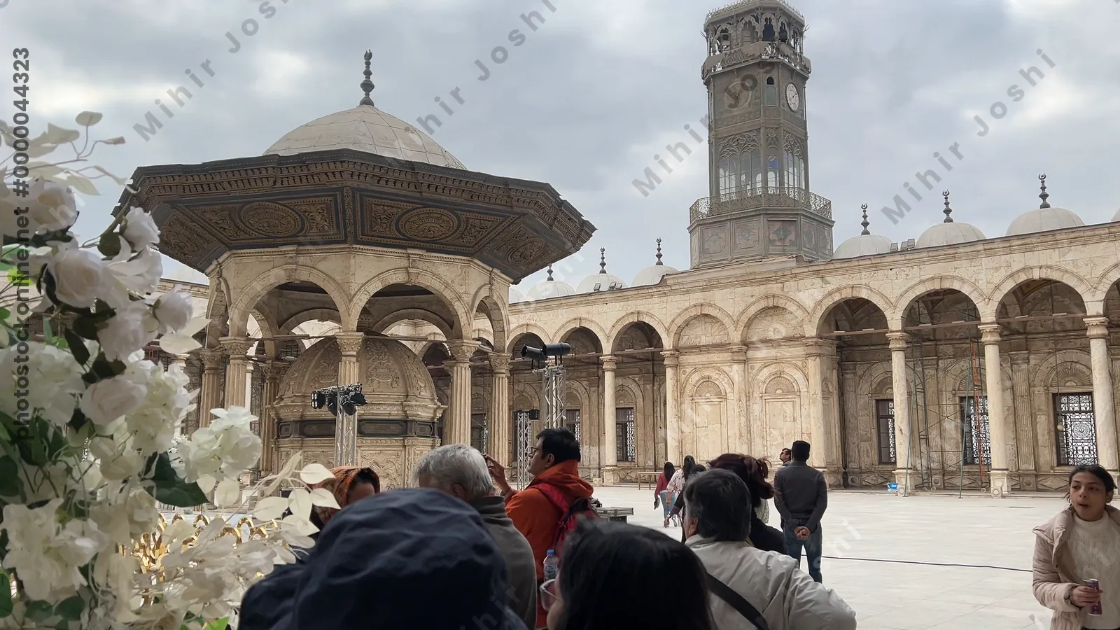 Cairo, Egypt - Feb 6, 2025: Historic watchtower beside the Muhammad Ali Mosque inside the Cairo Citadel