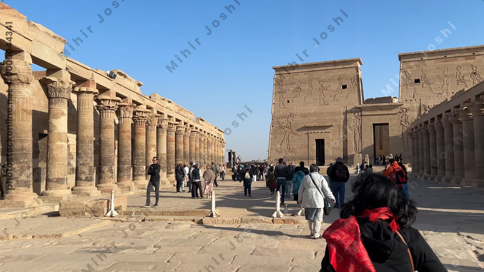 Agilkia, Egypt - Feb 7, 2024: Temple of Isis, originally on Philae Island, now relocated to Agilkia Island, Aswan, Egypt