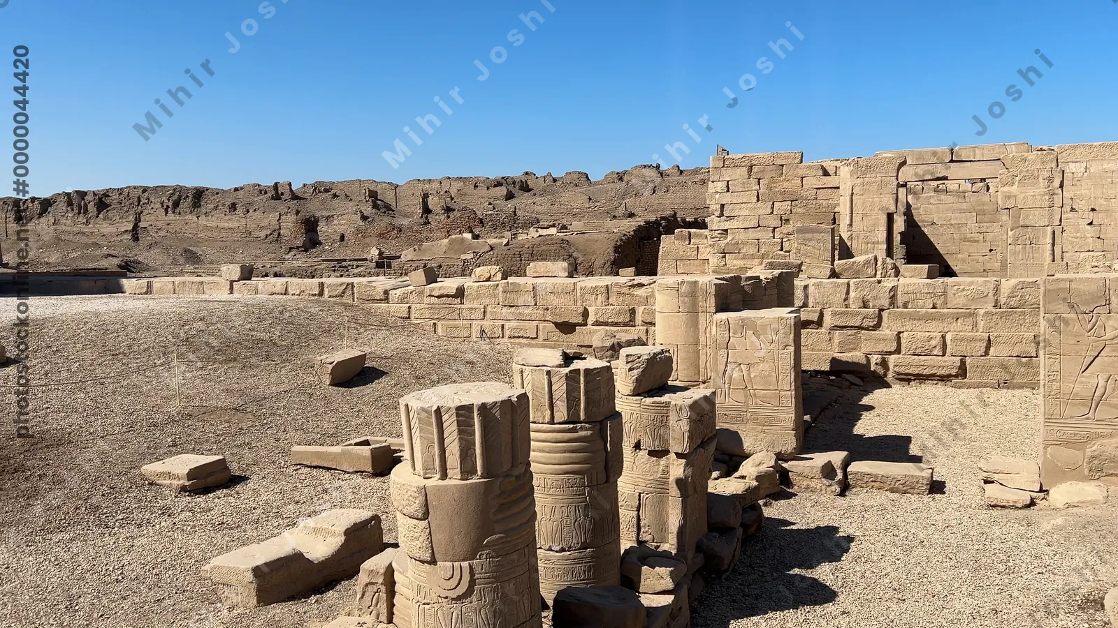 Dendera, Egypt - Feb 10, 2025: Footage of ancient stone ruins and structures within the Dendera Temple complex, an archaeological site in Egypt.
