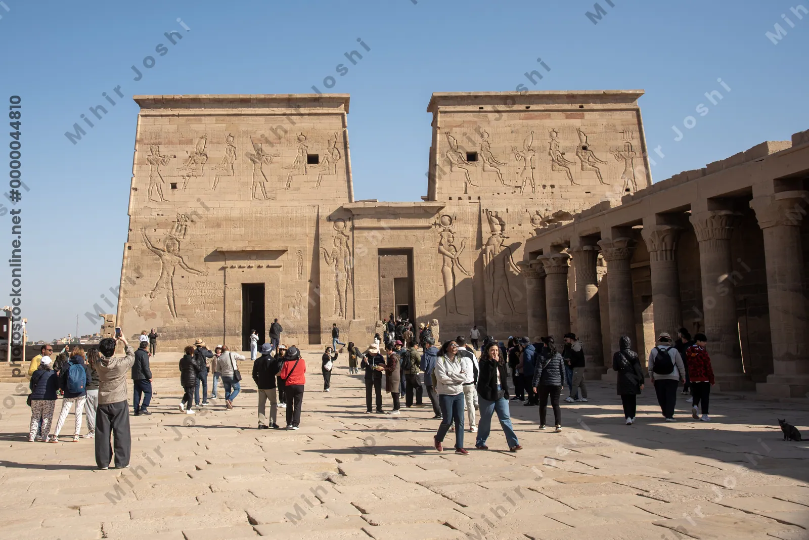 Aswan, Egypt - Feb 7, 2025:  Temple of Isis, originally on Philae Island, now relocated to Agilkia Island, Aswan, Egypt