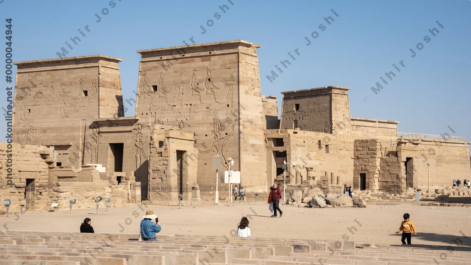 Aswan, Egypt - Feb 7, 2025:  Temple of Isis, originally on Philae Island, now relocated to Agilkia Island, Aswan, Egypt
