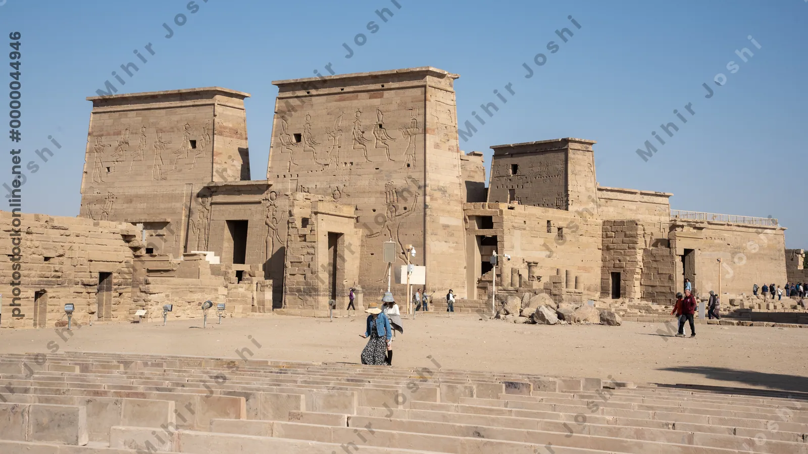 Aswan, Egypt - Feb 7, 2025:  Temple of Isis, originally on Philae Island, now relocated to Agilkia Island, Aswan, Egypt