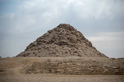 Saqqara, Egypt - Feb 5, 2024: The ruins of the Pyramid of Userkaf, a Fifth Dynasty pharaoh, located in the Saqqara necropolis near Cairo, Egypt.